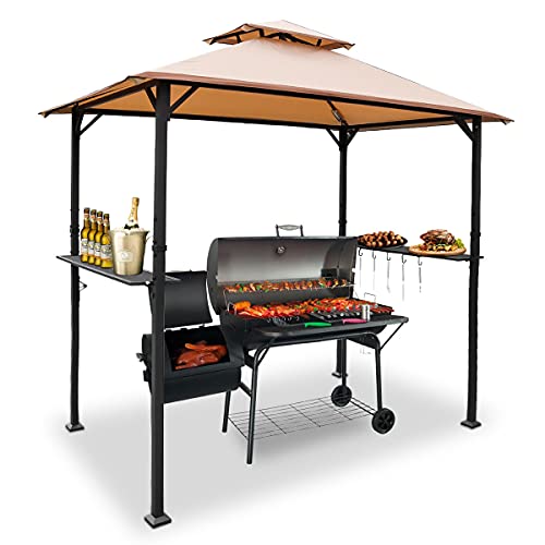 8'x5' Grill Gazebo BBQ Patio Shelter with LED Lights (Beige)