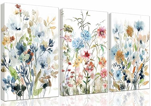 Watercolor Daisy Flower Canvas Wall Art Set