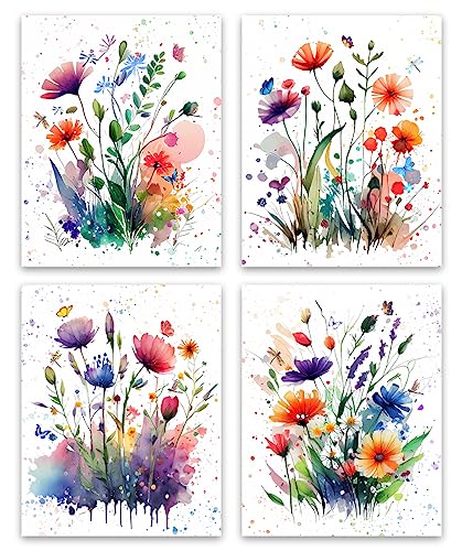 Watercolor Wildflower Butterfly Wall Art Prints