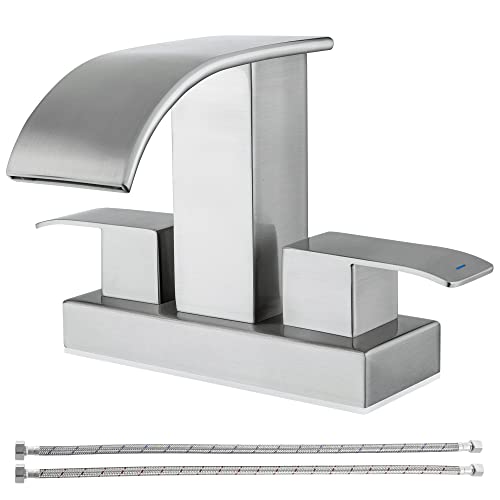 Waterfall Bathroom Faucets - Brushed Nickel 4 Inch Centerset Sink Faucet