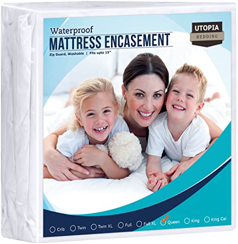  SureGuard Queen Size Mattress Protector - 100% Waterproof,  Hypoallergenic - Premium Fitted Cotton Terry Cover White : Home & Kitchen