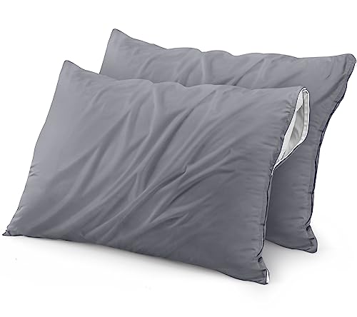 Waterproof Pillow Protector Zippered (2 Pack) Queen Grey