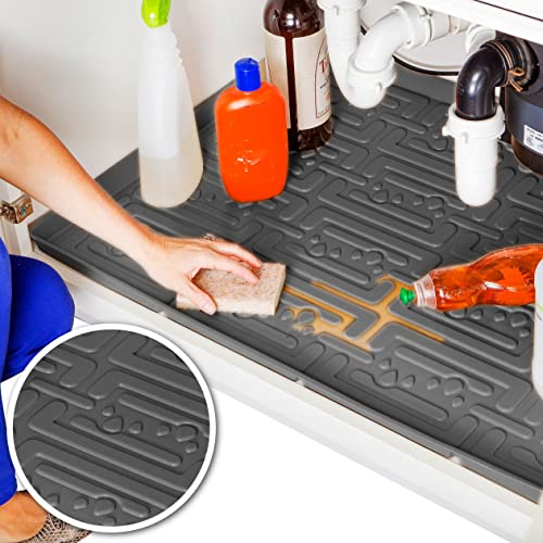 Under Sink Mat For Kitchen Waterproof Rubber Mat With Lip Grey NEW