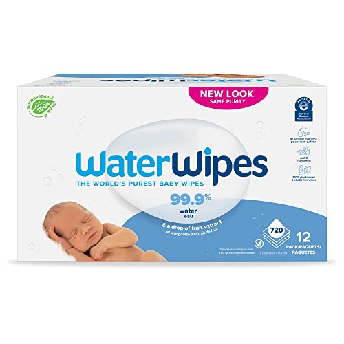 WaterWipes Plastic-Free Baby Wipes, 99.9% Water, Unscented, 720 Count