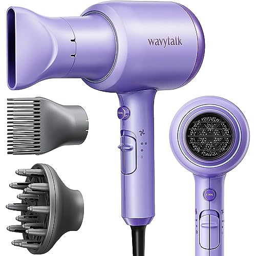 Professional Ionic Hair Dryer with Diffuser - 1875W Fast Drying Quiet Purple