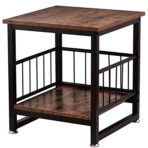Industrial Storage End Table for Living Room, Rustic Brown