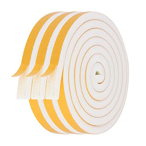 Yotache White Foam Strips Tape with Adhesive 2 Rolls 1 Inch Wide X 3/8 Inch  Thick, High Density Foam Tape Furniture Protective, Weatherstrips