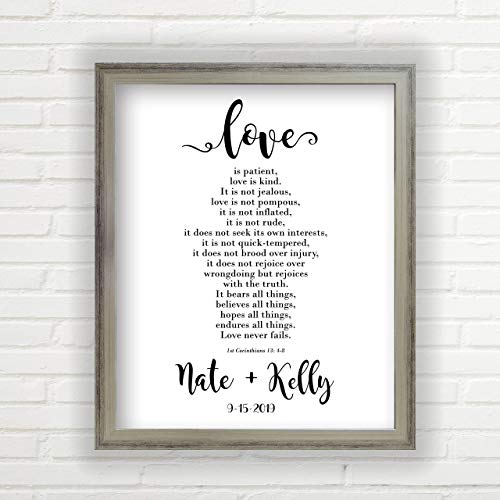 Wedding Gifts For The Couple (Print - Customizable, Love Is Patient, Love is Kind Wall Decor)