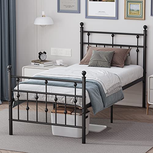 Weehom Metal Twin Bed Frame with Headboard and Footboard, Black