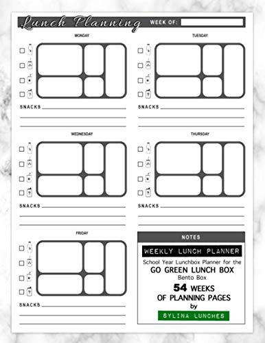 Weekly Lunch Planner: School Year Lunchbox Planner for the Go Green Lunch Box Bento Box: 54 Weeks of Planning Pages (Bento Box Lunch Ideas)