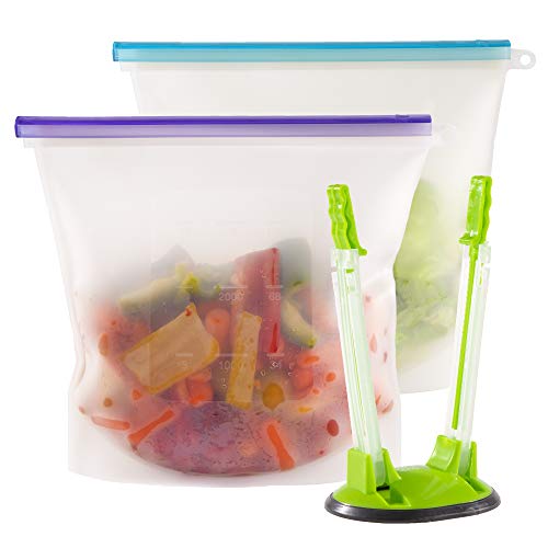 WeeSprout Silicone Food Storage Bags - Leakproof & Airtight (Two 16 Cup Bags)