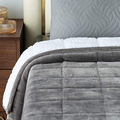 Weighted Blanket Queen Size 60"x80" 15lbs for Adults, Mr.Sandman Soft Sherpa Fleece Heavy Blanket for Relieve Stress - Grey/White