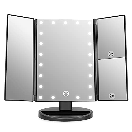 WEILY Tri-Fold Vanity Makeup Mirror with 21 LED Lights