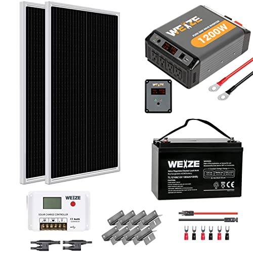 ECO-WORTHY 200 Watt 12V Complete Solar Panel Starter Kit for RV Off Grid  with Battery and Inverter: 200W Solar Panels+30A Charge Controller+50Ah