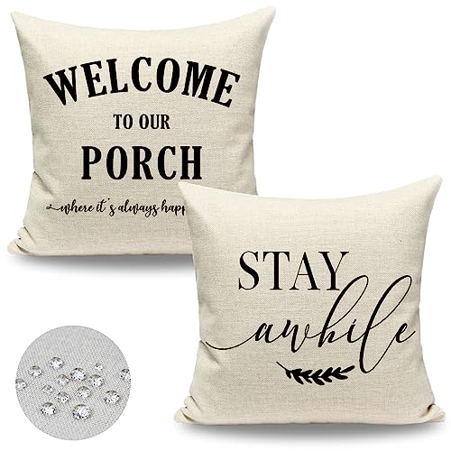 Welcome to Our Porch Stay Awhile Pillows