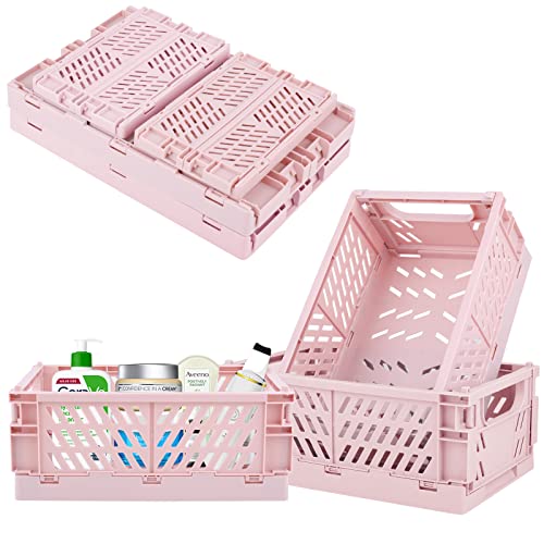 Foldable Plastic Storage Baskets for Home and Office Organization (Pink)