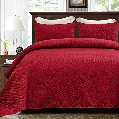 Whale Flotilla Premium Quality Ultra Soft Quilt Set Queen Size for All Season, Pre-Washed Microfiber Coverlet Bedspreads, Lightweight and Breathable, Red