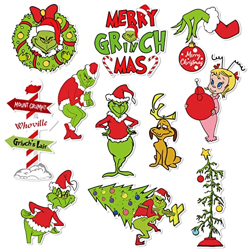 Whaline 11Pcs Christmas Refrigerator Magnets - Merry Christmas Green Xmas Decor