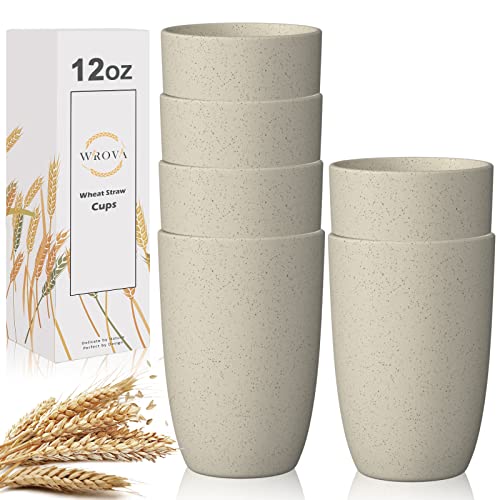 Wrova Wheat Straw Cups - 6 Pack, 12 oz, Unbreakable & Dishwasher Safe