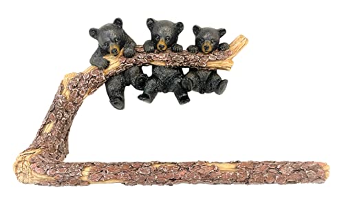 Whimsical 3 Black Bears Hanging on Tree Branch Towel Bar