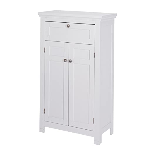 White Bathroom Floor Cabinet with Drawer and Adjustable Shelves