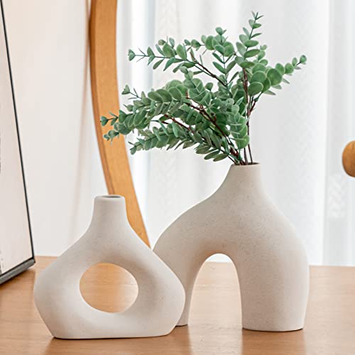 Modern Boho Nordic Style White Ceramic Vase Set of 2 for Home Decor