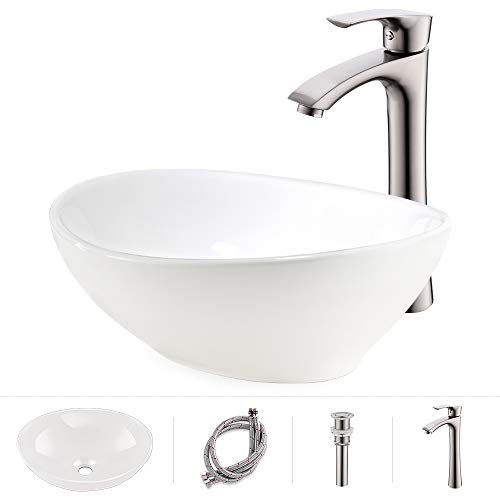 White Ceramic Vessel Sink and Faucet Combo