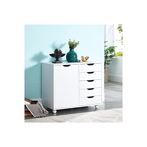 White Drawer Storage Cabinet with 5 Drawers and Shelf