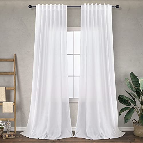 Country Chic 108" Sheer Linen Curtains for 9 ft Tall Patio Doors