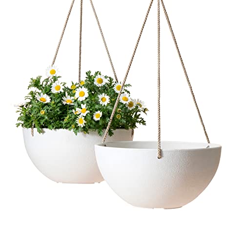 White Hanging Planter Basket - Indoor Outdoor Flower Pots