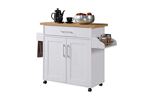 White Kitchen Island with Spice Rack & Towel Rack
