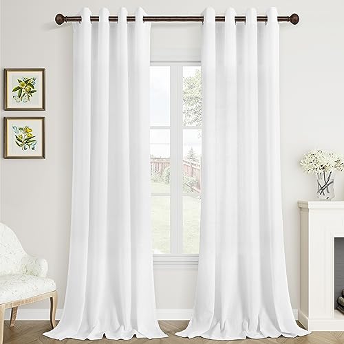 White Linen Curtains 84 Inches Long for Living Room