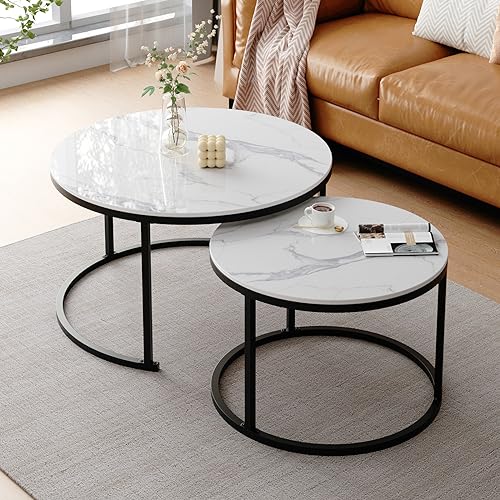 White Modern Round Coffee Center Table Set