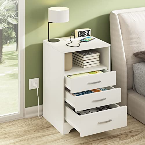 White Nightstand with Charging Station