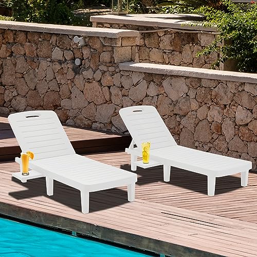 White Outdoor Chaise Lounge Chair Set of 2