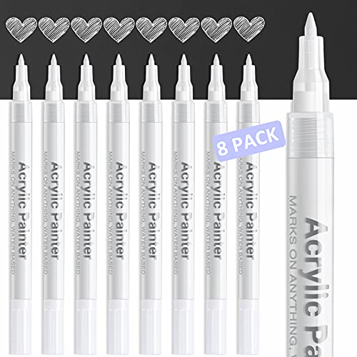 Akarued 0.7mm White Paint Marker: 8 Pack for Art & Crafts