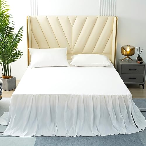 White Queen Ruffled Bed Skirt with Split Corners