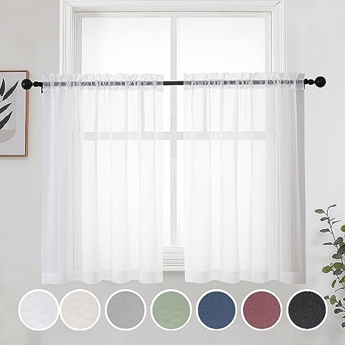 White Sheer Curtains 36 Inches - Set of 2