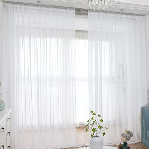 White Sheer Curtains 84 Inches Long - Set of 2
