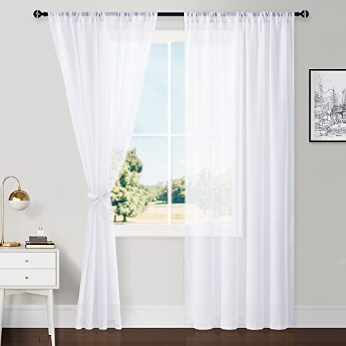 White Sheer Curtains 84 Inches Long with Tiebacks