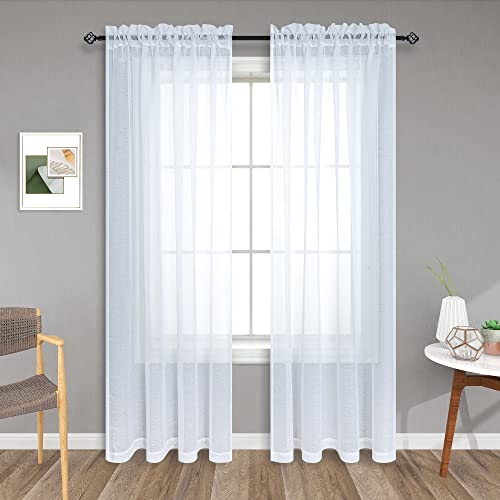 White Sheer Curtains 96 Inches Long for Living Room 2 Panels Set Rod Pocket Transparent Window Curtains for Bedroom 52x96 Inch Length