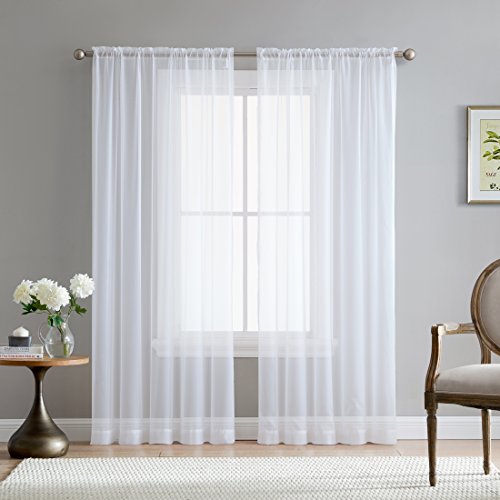 White Sheer Voile Window Treatment Rod Pocket Curtain Panels