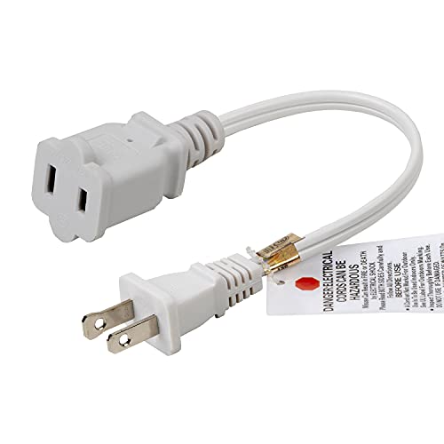 White Short 1FT Polarized Extension Power Cord Cable
