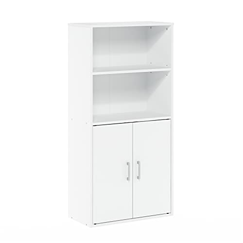 White Storage Cabinet with 2 Open Shelves and 2 Doors