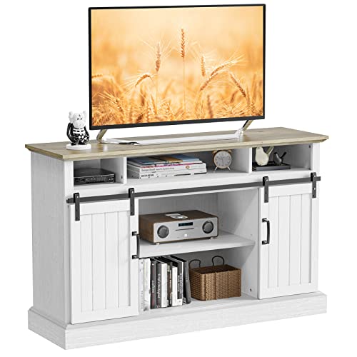White TV Stand with Sliding Barn Doors