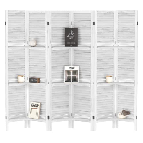 White Wood Room Divider with Shelves