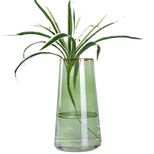 WHJY 9 inch Green Glass Vase for Table Centerpieces