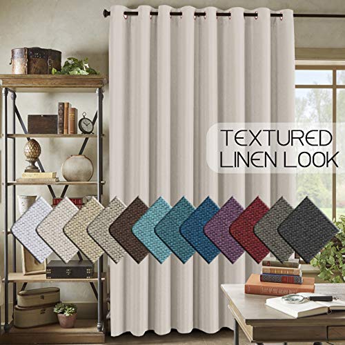 Wide Blackout Room Darkening Linen Patio Door Curtains