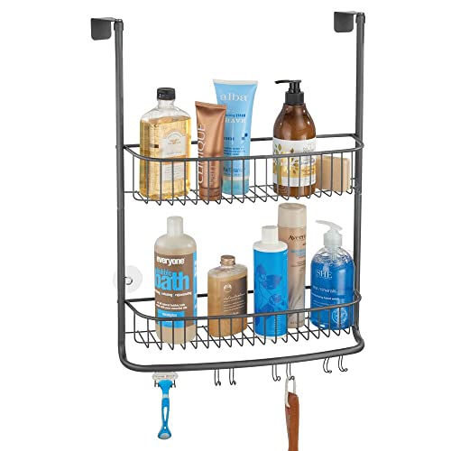 Wide Shower Caddy with 2-Tier Rack and Hook