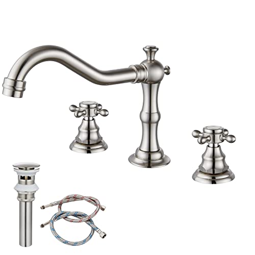 Victorian Style 3-Hole Bathroom Faucet in Brushed Nickel" - Gotonovo